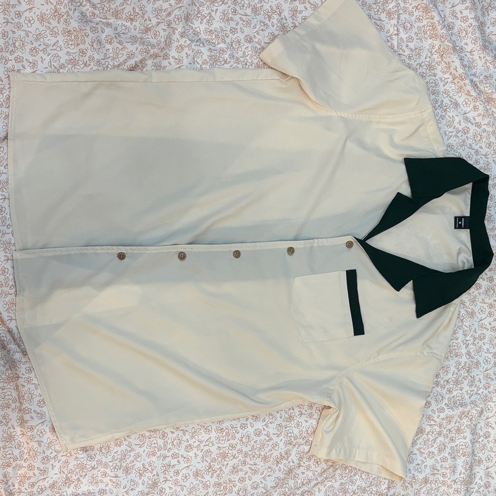 Cream Shirt with Emerald Green Collar